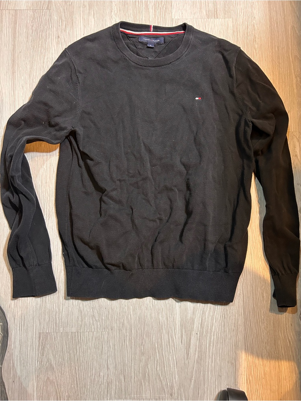 Tommy Hilfiger Men's Black Crew Neck Sweater with Logo